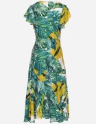 glo-story Rochie Cloș Verde cu Legătură cu Imprimeu Floral Janitaie