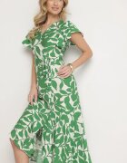 glo-story Rochie Cloș Verde deschis cu cordon cu imprimeu floral Janitaie