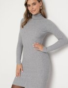glo-story Rochie Gri Mulată din Tricot Reiat cu Guler Înalt Seralinda