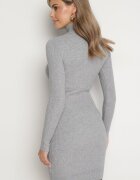 glo-story Rochie Gri Mulată din Tricot Reiat cu Guler Înalt Seralinda