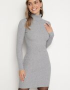 glo-story Rochie Gri Mulată din Tricot Reiat cu Guler Înalt Seralinda