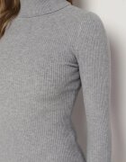 glo-story Rochie Gri Mulată din Tricot Reiat cu Guler Înalt Seralinda