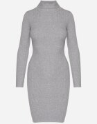 glo-story Rochie Gri Mulată din Tricot Reiat cu Guler Înalt Seralinda