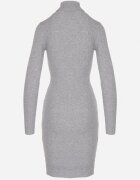 glo-story Rochie Gri Mulată din Tricot Reiat cu Guler Înalt Seralinda