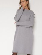 glo-story Rochie Gri pulover dreaptă decorată lateral cu nasturi Tustina