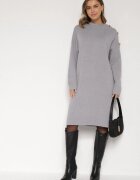 glo-story Rochie Gri pulover dreaptă decorată lateral cu nasturi Tustina