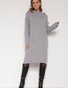 glo-story Rochie Gri pulover dreaptă decorată lateral cu nasturi Tustina