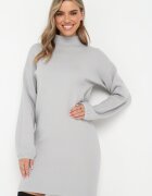 glo-story Rochie Mini Tip Pulover Gri Deschis din Tricot Neted Narel