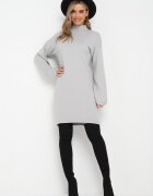 glo-story Rochie Mini Tip Pulover Gri Deschis din Tricot Neted Narel