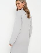 glo-story Rochie Mini Tip Pulover Gri Deschis din Tricot Neted Narel