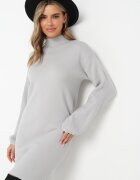 glo-story Rochie Mini Tip Pulover Gri Deschis din Tricot Neted Narel