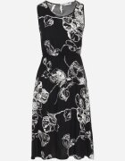glo-story Rochie Neagră cu Imprimeu Floral cu Croi Cloș cu Elastic în Talie Neleldi