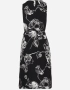 glo-story Rochie Neagră cu Imprimeu Floral cu Croi Cloș cu Elastic în Talie Neleldi