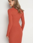 glo-story Rochie Portocalie Mulată din tricot reiat cu guler înalt Seralinda