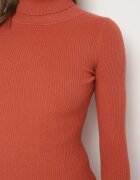 glo-story Rochie Portocalie Mulată din tricot reiat cu guler înalt Seralinda