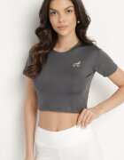 glo-story T-shirt Crop Top Gri închis Decorat cu o literă Koliviela