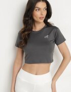 glo-story T-shirt Crop Top Gri închis Decorat cu o literă Koliviela