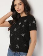 glo-story T-shirt Negru Din bumbac cu Aplicații din zirconiu cu stele Tenivella