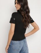 glo-story T-shirt Negru Din bumbac cu Aplicații din zirconiu cu stele Tenivella