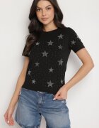 glo-story T-shirt Negru Din bumbac cu Aplicații din zirconiu cu stele Tenivella