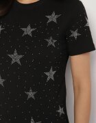 glo-story T-shirt Negru Din bumbac cu Aplicații din zirconiu cu stele Tenivella