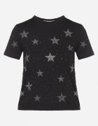 glo-story T-shirt Negru Din bumbac cu Aplicații din zirconiu cu stele Tenivella