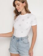 glo-story Tricou alb din bumbac cu aplicații cu stele din zirconiu Tenivella