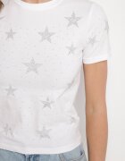 glo-story Tricou alb din bumbac cu aplicații cu stele din zirconiu Tenivella