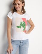 glo-story Tricou Alb din Bumbac cu Imprimeu Decorativ Setonisea