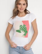 glo-story Tricou Alb din Bumbac cu Imprimeu Decorativ Setonisea