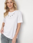 glo-story Tricou Alb din bumbac cu lănțișor detașabil care imită colier Mohna