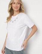 glo-story Tricou Alb din bumbac cu lănțișor detașabil care imită colier Mohna