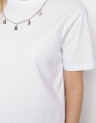 glo-story Tricou Alb din bumbac cu lănțișor detașabil care imită colier Mohna