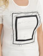 glo-story Tricou Alb Din Bumbac cu Mânecă Scurtă Decorat cu Imprimeu și cu Zirconii Codara