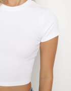 glo-story Tricou Alb din material striat cu croială scurtă Telunna