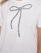 glo-story Tricou Alb Oversize din Bumbac Decorat cu Fundă cu Paiete Tenesela