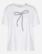 glo-story Tricou Alb Oversize din Bumbac Decorat cu Fundă cu Paiete Tenesela