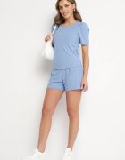 glo-story Tricou Albastru Reiat cu Pliuri la Mâneci Kolanovia