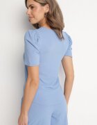 glo-story Tricou Albastru Reiat cu Pliuri la Mâneci Kolanovia
