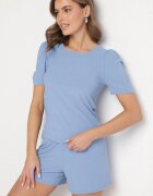 glo-story Tricou Albastru Reiat cu Pliuri la Mâneci Kolanovia