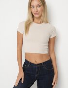 glo-story Tricou Bej din material striat cu croială scurtă Telunna