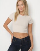 glo-story Tricou Bej din material striat cu croială scurtă Telunna