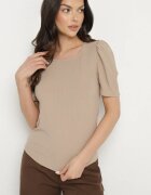 glo-story Tricou Bej închis Rebrat cu pliuri la mâneci Kolanovia