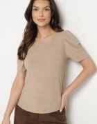 glo-story Tricou Bej închis Rebrat cu pliuri la mâneci Kolanovia