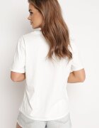 glo-story Tricou Clasic Din Bumbac Alb Cu Mânecă Scurtă Cu Imprimeu Decorat Cu Perle Tiavenna