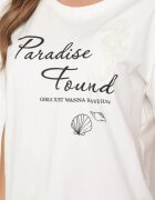 glo-story Tricou Clasic Din Bumbac Alb Cu Mânecă Scurtă Cu Imprimeu Decorat Cu Perle Tiavenna