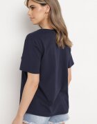 glo-story Tricou Clasic din bumbac Bleumarin cu mânecă scurtă cu imprimeu împodobit cu perle Tiavenna