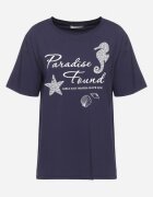 glo-story Tricou Clasic din bumbac Bleumarin cu mânecă scurtă cu imprimeu împodobit cu perle Tiavenna