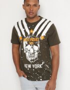 glo-story Tricou de Bumbac Bej închis cu Imprimeu Craniu Kolarisa