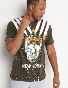 glo-story Tricou de Bumbac Bej închis cu Imprimeu Craniu Kolarisa